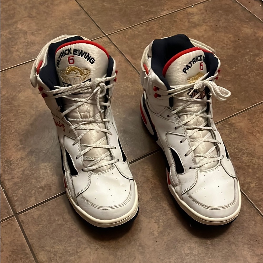 Patrick Ewing White and Red High-Top Sneakers
